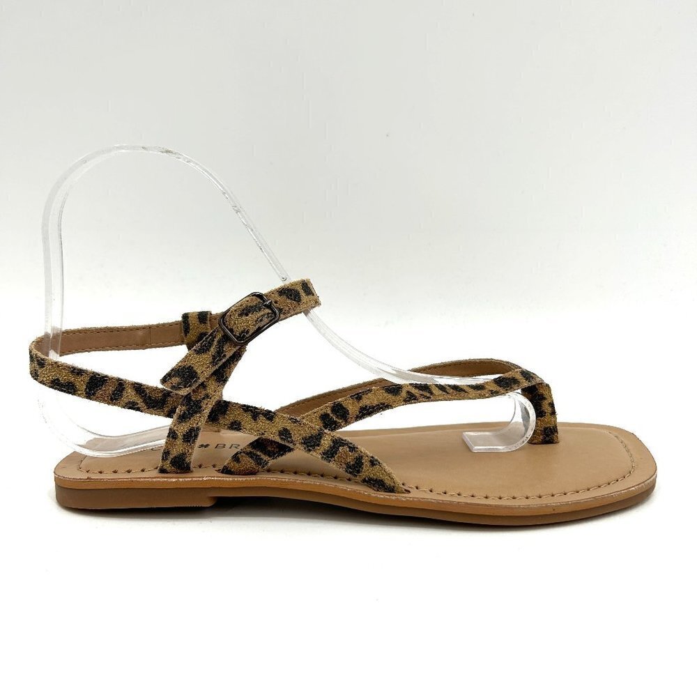 NIB LUCKY BRAND Bylee Brown Leopard Print Leather Strappy Sandals Size 7.5
